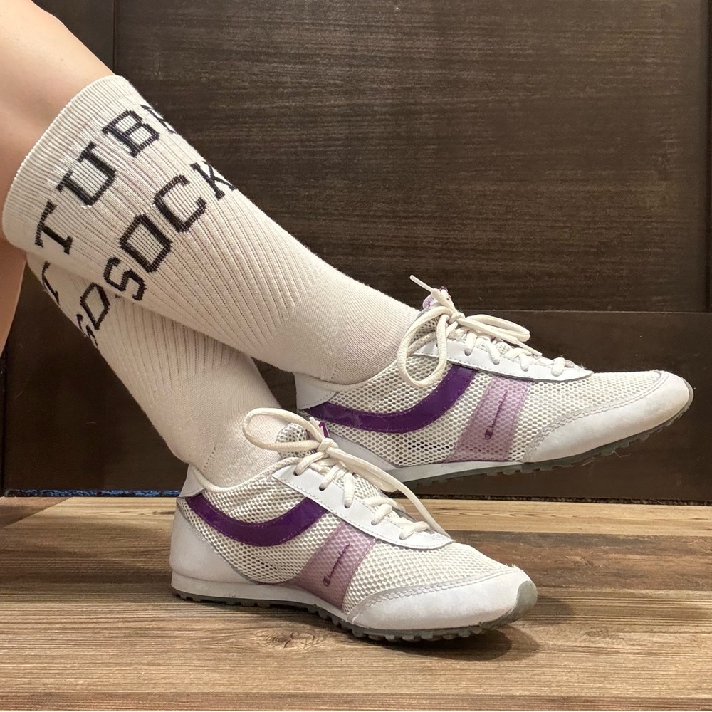 CHAMPION Vintage Y2K 2000s White Purple Leather Mesh Casual Track Sneakers